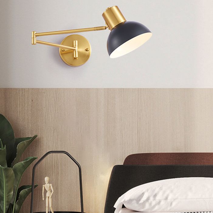 Postmodern Style Wall Sconce Light Swing Arm Metal Shade Wall Lighting with Adjustable Head