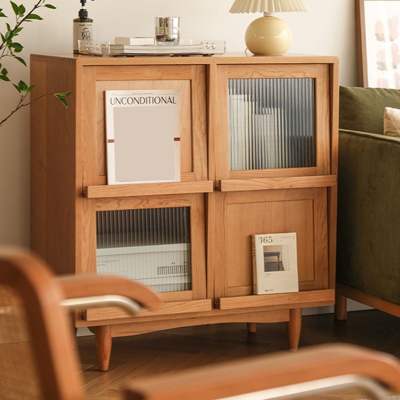 Modern & Contemporary Cabinet Square Glass Paned Bar Pulls Straight Legs Accent Cabinet