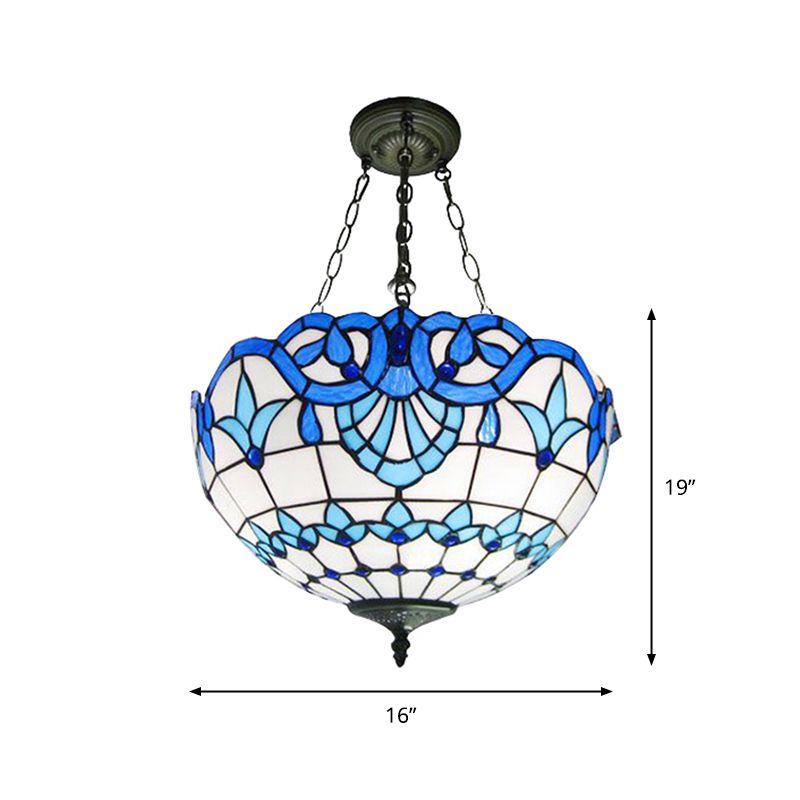 Éclairage de plafond de dôme inversé 3 têtes Tachée d'art Tiffany Chandelier luminaire