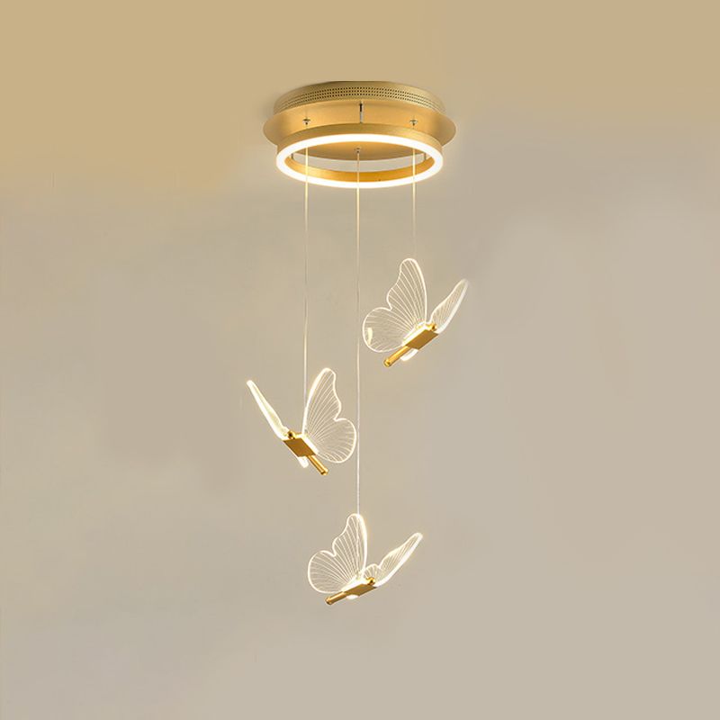 Multi Light Butterfly Pendant Lighting Modern Acrylic Cluster Pendant Light in Gold