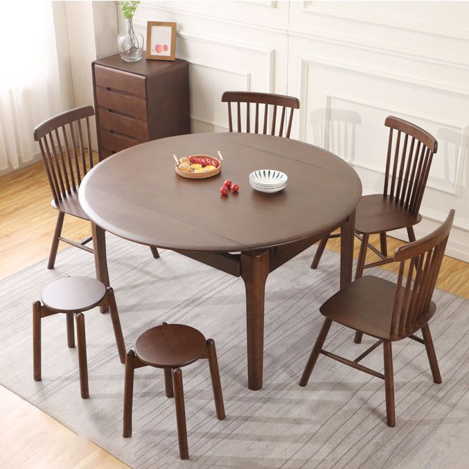Contemporary Round Extendable Dining Table Solid Wood Standard Dining Table for Kitchen
