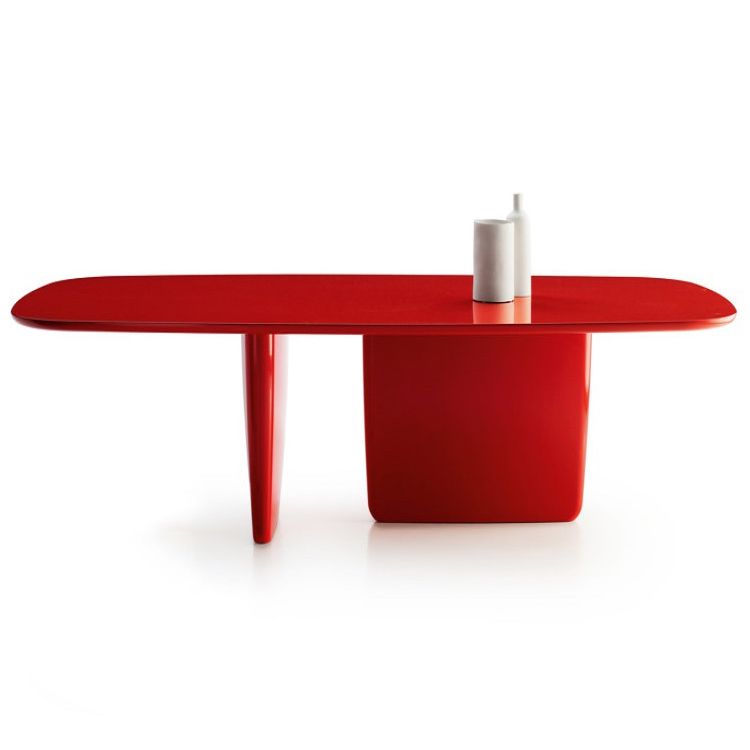 Mesa de comedor de madera maciza rectángulo mesa moderna con base de pedestal doble