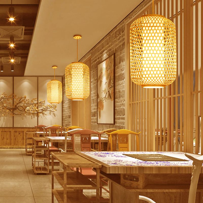 Pendentif en forme de lanterne asiatique Light Bamboo Bamboo à tête de plafond de tête pour la salle à manger du restaurant