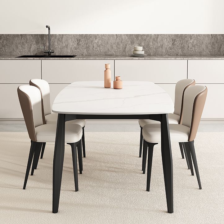 Industrial Rectangle Dinette Table Tripod Base Dining Table with White Stone Top