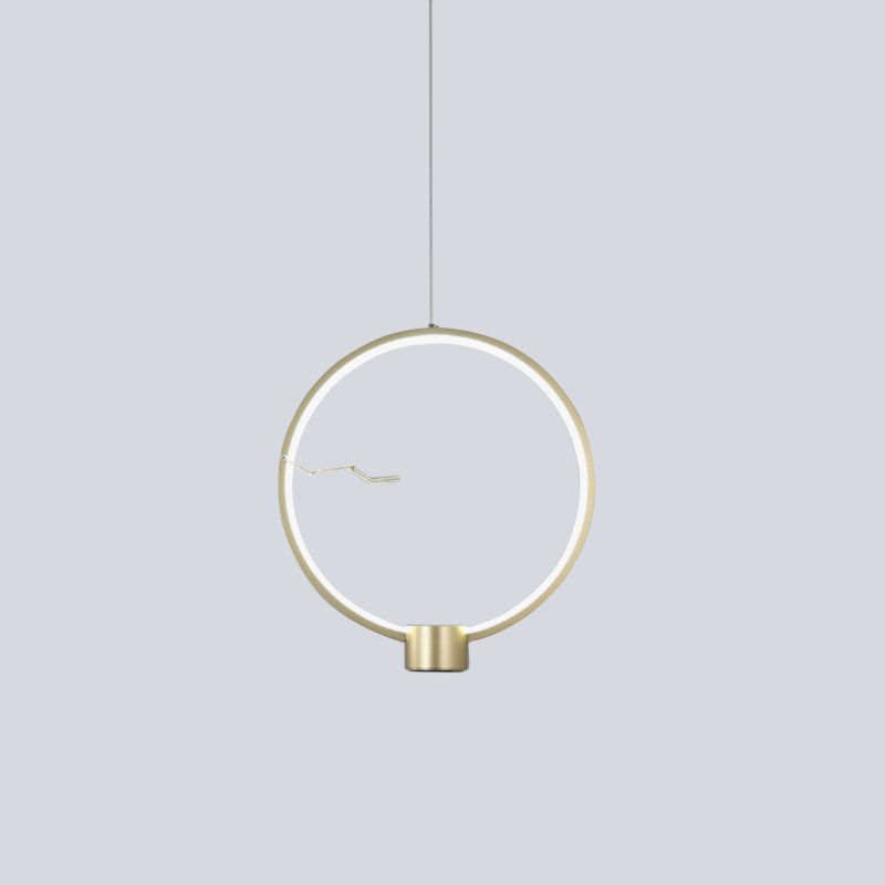 Ring Metal Hanging Pendant Light Minimalist LED Gold Ceiling Lamp Fixture in White/Warm Light