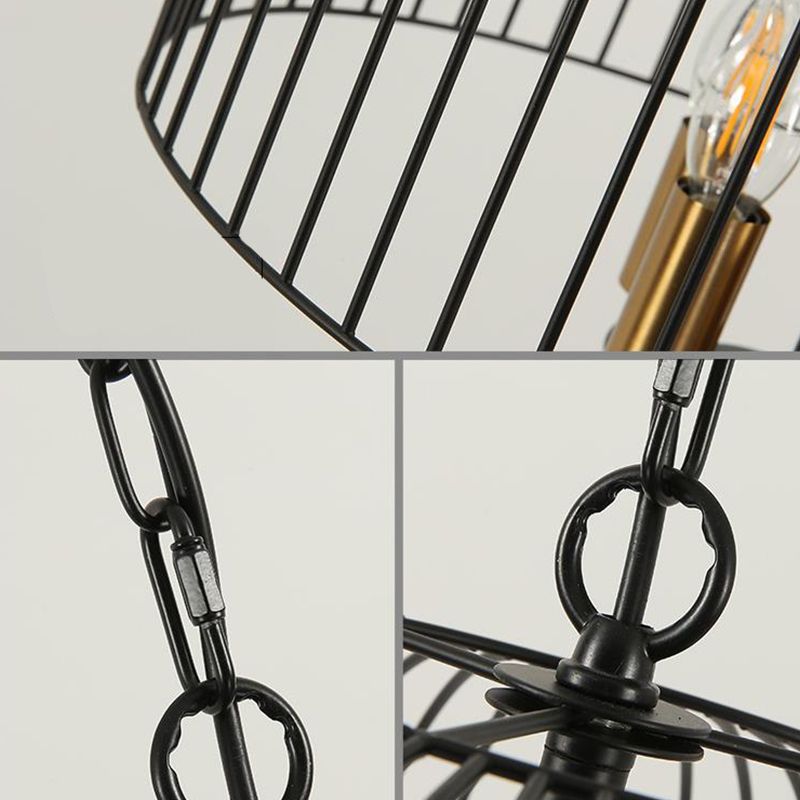 Black 6 Lights Chandelier Light Fixture Traditional Metal Wire Cage Pendant Lamp for Living Room