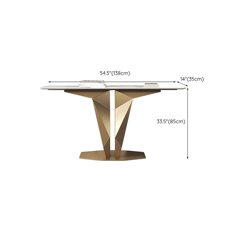 Glam Rectangle Console Accent Table with White Stone Top for Hall