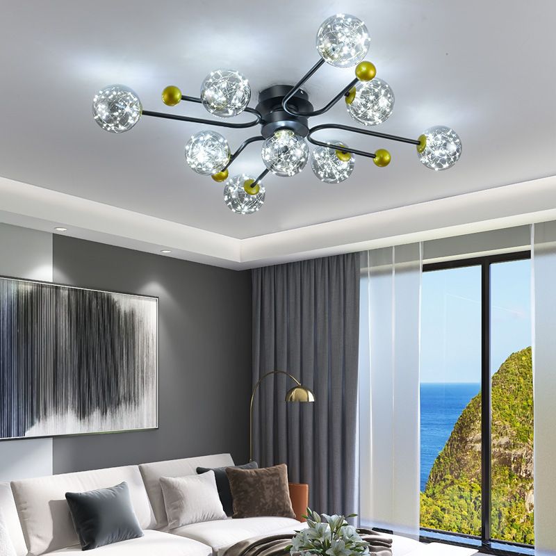 Modern Ball Semi Flush Ceiling Light Glass Living Room LED Ceiling Light