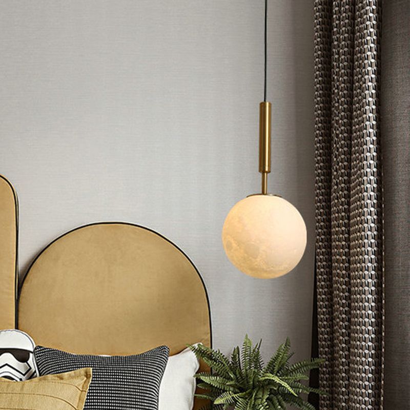 Orb LED Hanging Light Simple Opal Frosted Glass 1 Head Gold Pendant Lighting Fixture for Bedroom