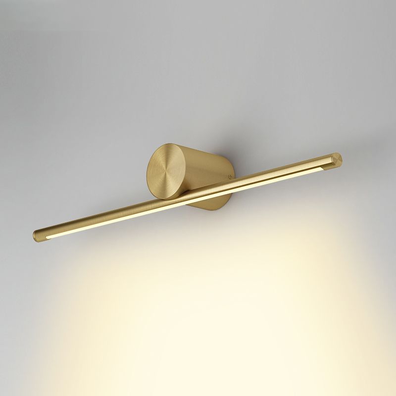 1-Light Linear Shade Wall Sconce Post-Modern Style Mirror Wall Lighting in Brass