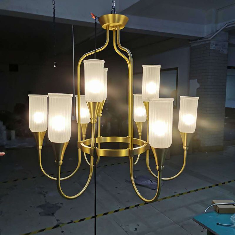 Cylinder Chandelier Light Fixture Traditional Opal Glass Pendant Lighting for Restaurant