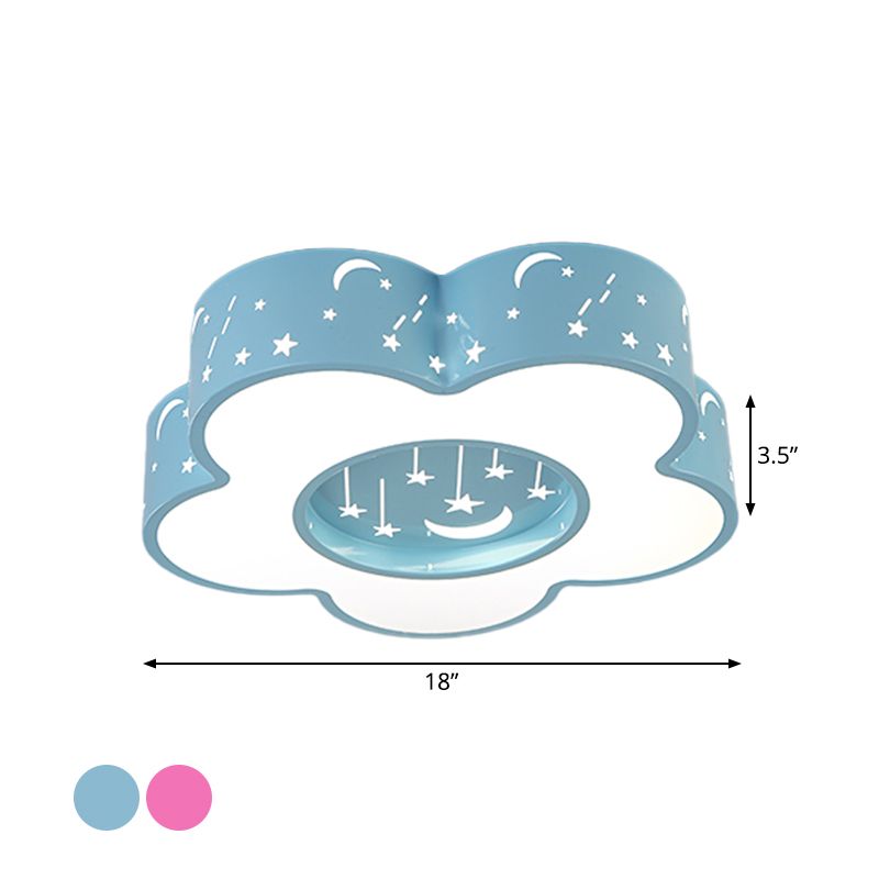 Hollow-Out Blossom Ceiling Light Creative Acrylic LED Playroom Flush Mount Lighting in Pink/Blue