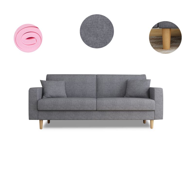 Contemporary Fabric Sofa 3-seat Square Arm Sofa with 2 Pillows