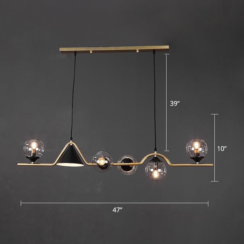 Cone and Ball Hanging Island Light Minimalist Metal Dining Room Pendant Lamp in Gold