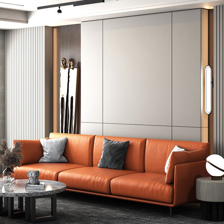 Standard Faux Leather Sofa Modern Pillow Top Arm Sofa in Orange