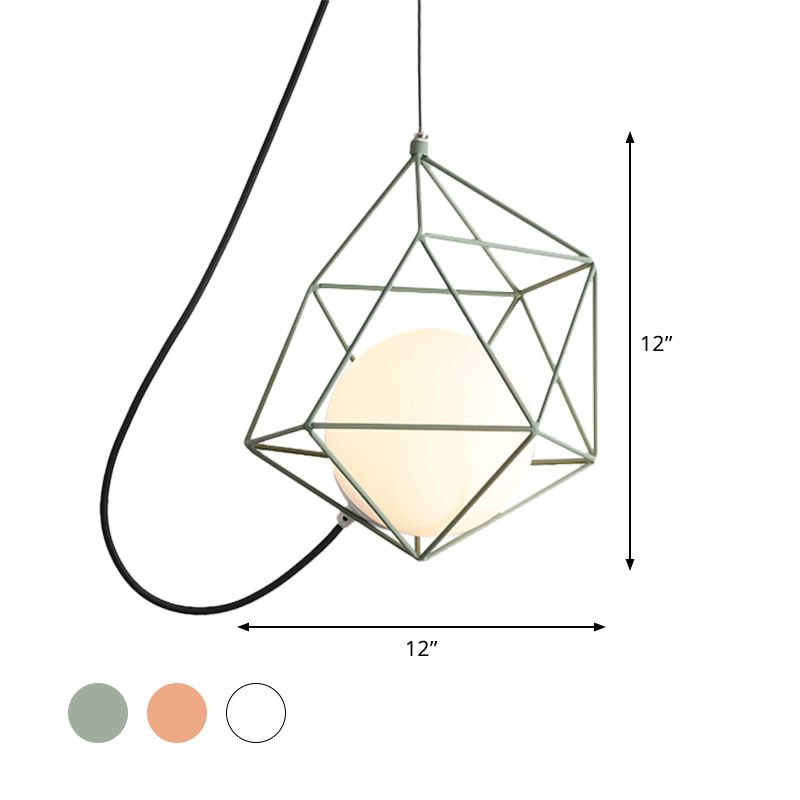 Wire Cage Iron Ceiling Hang Fixture Macaron 1 Head White/Orange/Green Finish Pendulum Light over Table