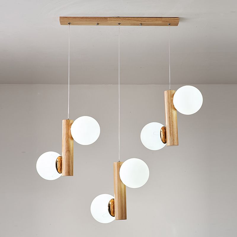Glass Globe Pendant Chandelier Nordic Wood Hanging Light for Dining Room