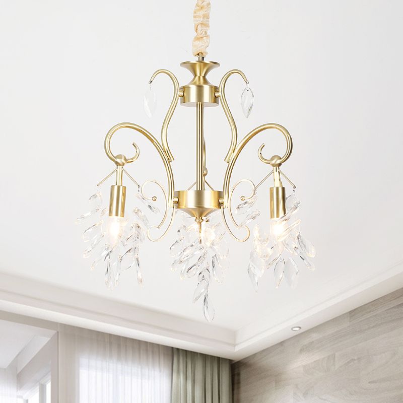 Vintage traan hanglamp helder helder gesneden kristal 3-head kroonluchter verlichtingsarmatuur in goud