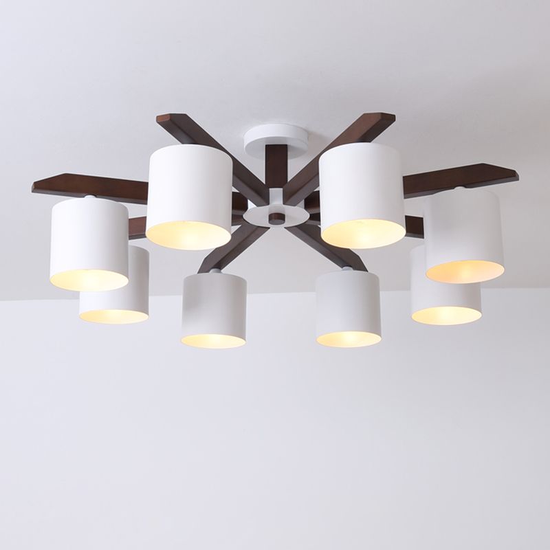 Eimer-Wohnzimmer-Deckenmontage-Kronleuchter, metallische 5/6/8-flammige, moderne, halbbündige Leuchte in Braun und Weiß