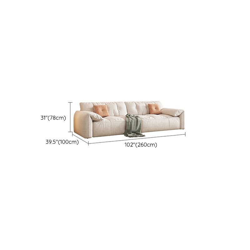 Off-White Fabric Sofa Pillow Top Arm Reclining Loveseat for Bonus Room