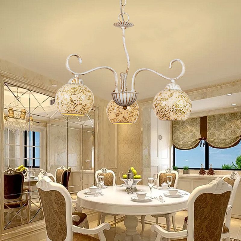 Plafond de salle à manger globe lustre de verre givré traditionnel 3 luminaire de suspension blanche claire