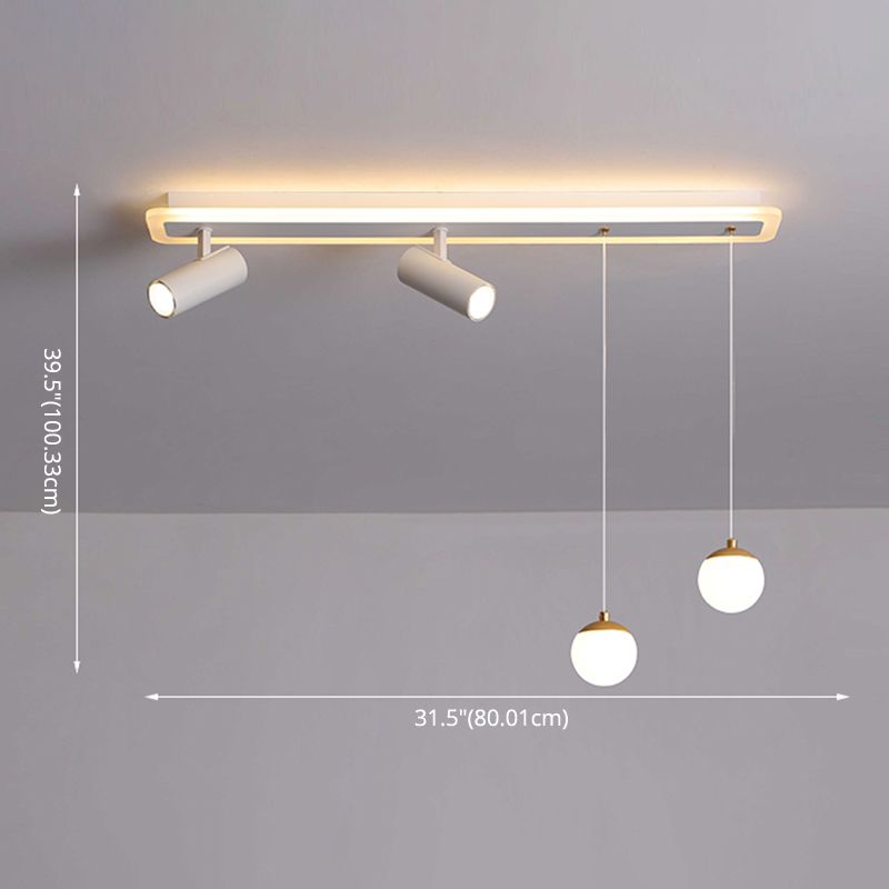 White Simplicity Long Strip LED Island Light Orb Mini Pendant Light + Spotlight Design Dining Room Creative Lighting Fixture