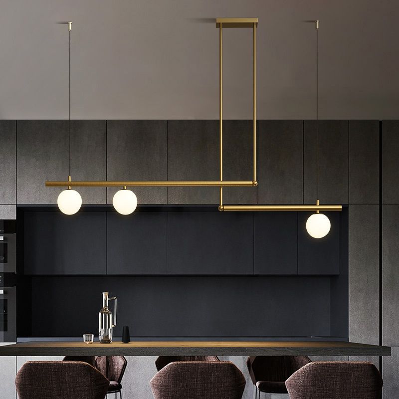 Modern Style Linear Shape Island Light Metal 1/2/3/4 Lights Island Lamps in Black and Gold