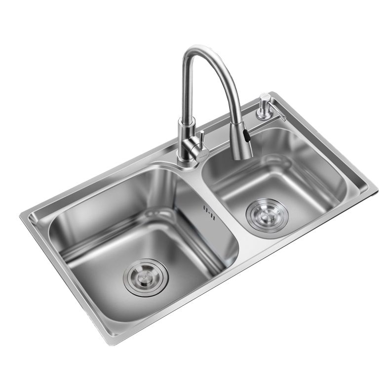 Contemporary Style Kitchen Sink Stainless Steel Kitchen Double Sink with Soundproofing