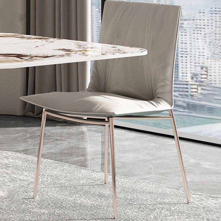 Silla lateral de comedor de cuero moderna, silla sin brazos con respaldo sólido de lujo para cocina