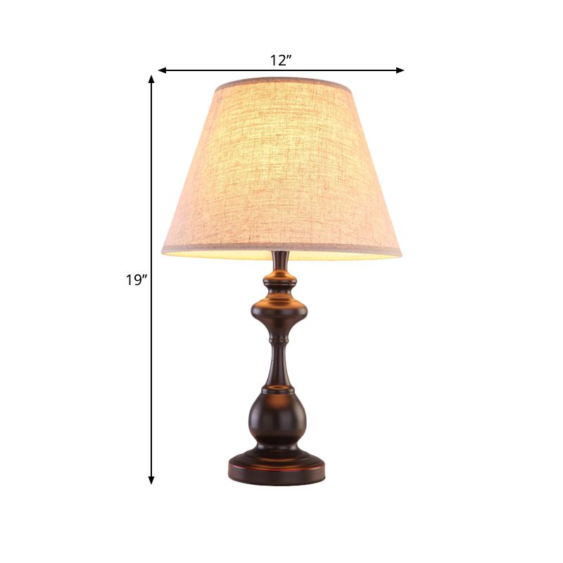 Lampada da notte marrone a 1 lampadina in tessuto da lettura a forma conica, illuminazione per comodino