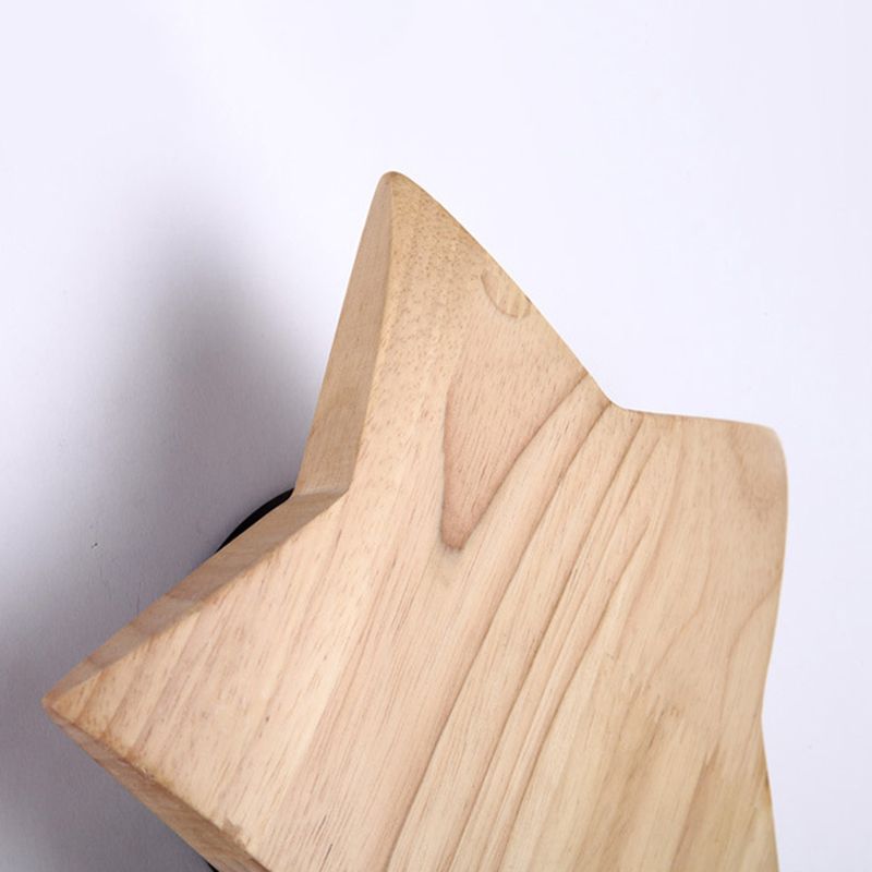 Modern LED Sconce Light Fixture Wood Star-Shaped Wall Sconce Lighting with Wooden Shade