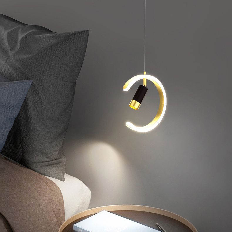Acrylc C Pendelleuchten Scheinwerfer Einfachheit Schwarz und Gold LED Hängende Lampe für Schlafzimmer