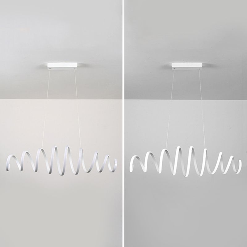 Acrylic White Linear LED Island Light in Modern Style Lacquered Iron Pendant Light for Dining Room