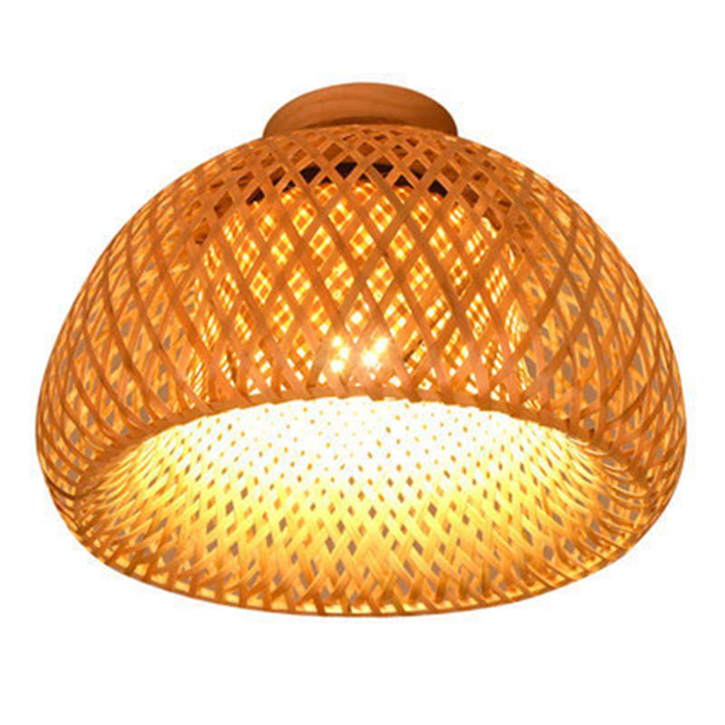 Asian Style Handmade Bamboo Weaving Ceiling Light 1 Head Wooden Ceiling Lamp for Restaurant