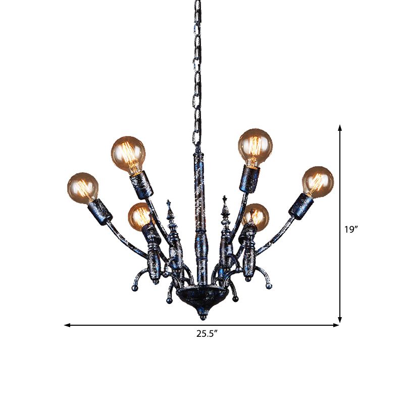 Black 6 Lights lustre luminaire luminaire en métal vintage suspendu le suspension de bulbe exposée avec nuance Sputnik