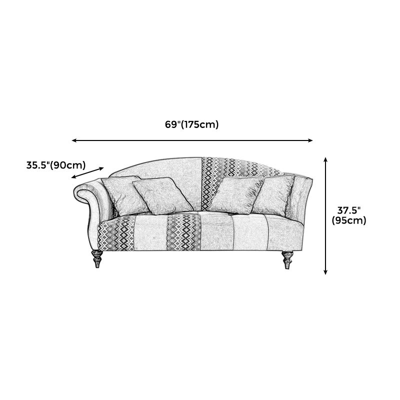 Linen Country Curved Sofa Rolled Arm 31"W Camel Back Sofa for Living Room