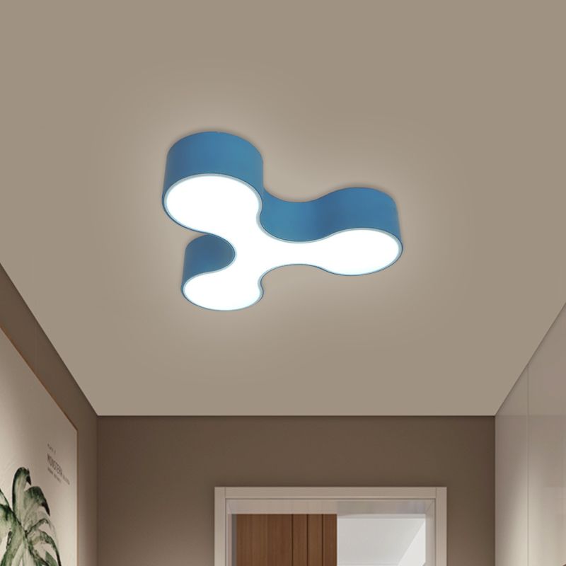 Nursery Room LED Flush Mount Lamp Macaroon White/Yellow/Blue Ceiling Light Fixture with Y-Shaped Acrylic Shade