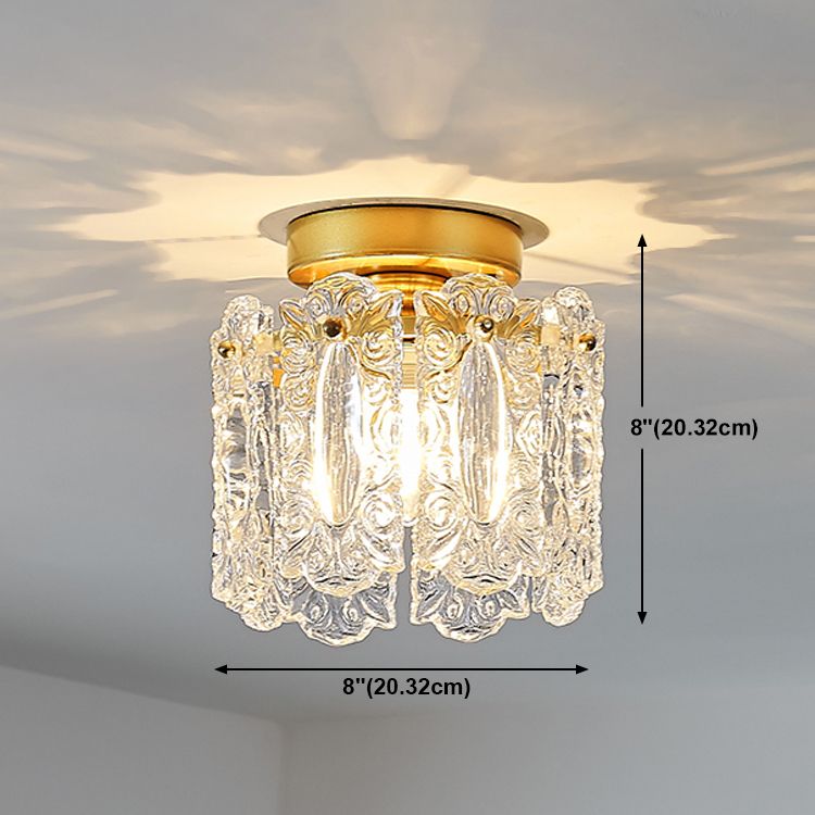 Traditional Metal Semi Flush Lamp 1-Light Bedroom Ceiling Lighting with Glass Shade