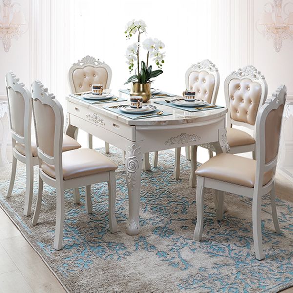 Glam Kitchen Table with Faux Marble Top Solid Wood Legs for Home