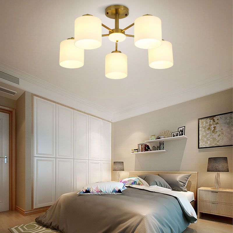 Luces de montaje de semi rascijada de estilo modernista Cilíndrico Cilindro de lámpara de techo de vidrio en oro