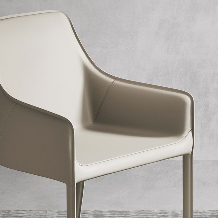 Minimalist Style Leather Dining Chair Arm Solid Back Dining Side Chair