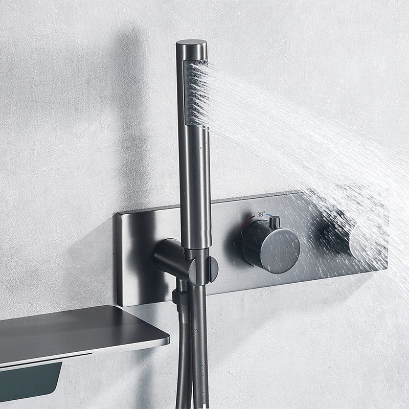 Wall Mounted Metal Tub Filler Double Handles Waterfall Tub Faucet Trim