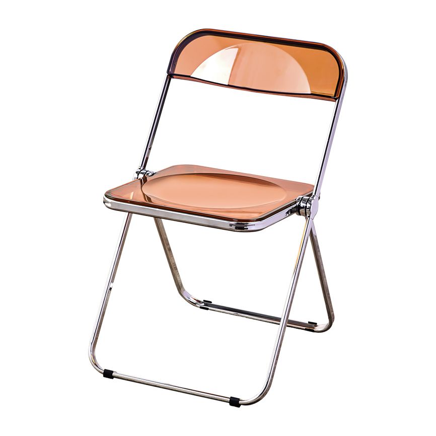 Silla de comedor moderna de metal, silla lateral plegable interior con respaldo abierto