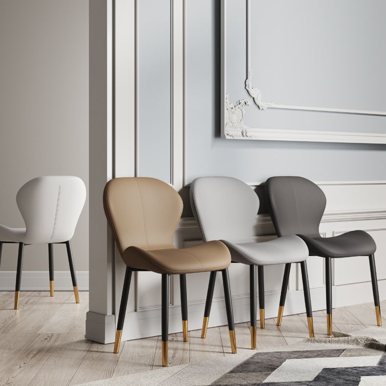 Silla lateral casera contemporánea de cuero con respaldo mate Silla de comedor