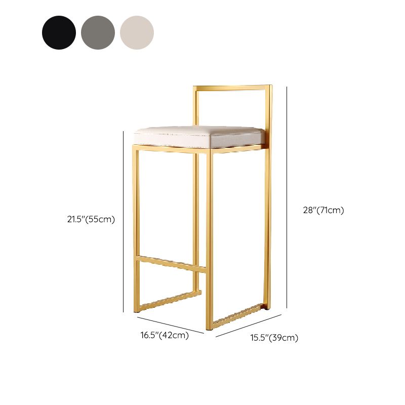 Luxurious Backrest Armless Counter Stool Upholstered Bar Stool with Metal Base