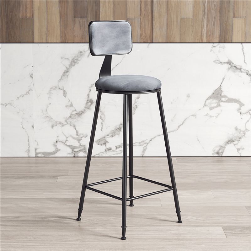 Contemporary Counter Bar Stool Backrest Velvet Bar Stool with Footrest, Iron Base