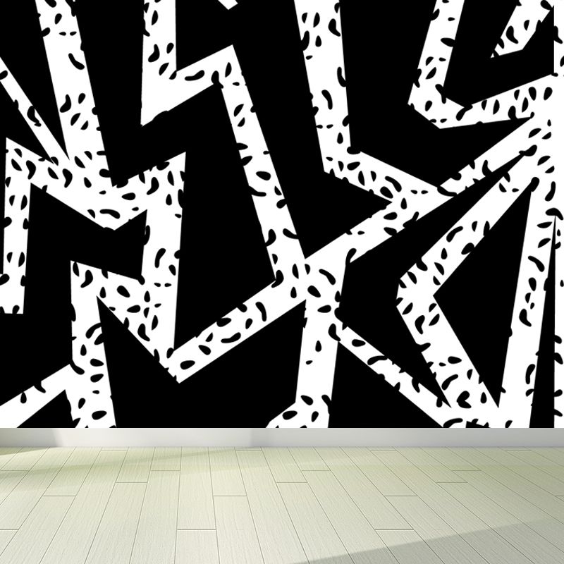 Funny Seamless Geometric Pattern Mural for Boys Bedroom, Black and White, Made to Measure