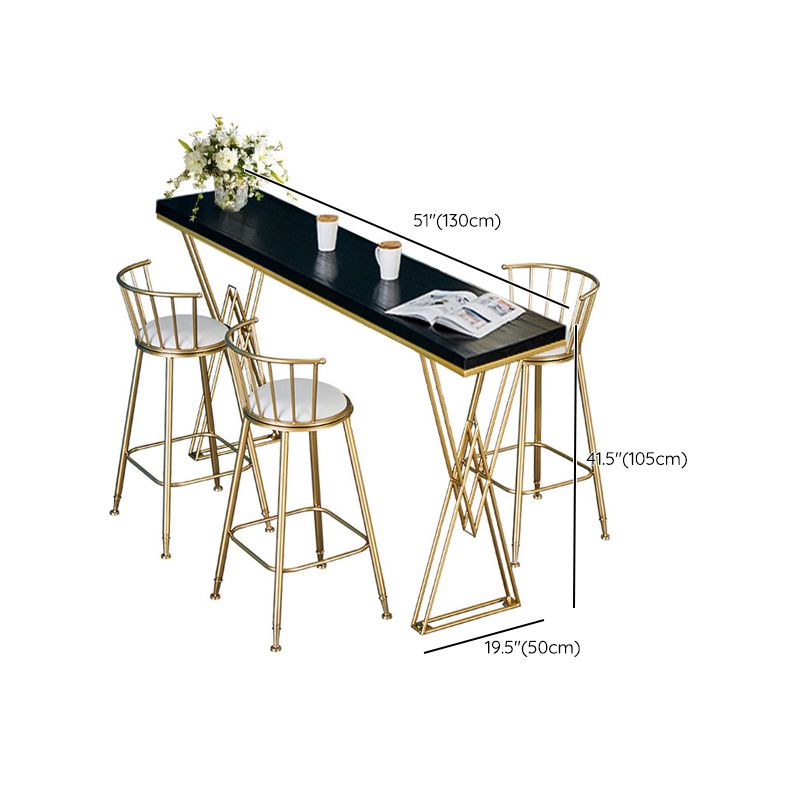 Glam Bar-height Table Black Solid Wood Top Bistro Pub Table with Gold Base