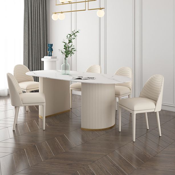 Traditional Luxury Dining Table Oval Dining Table with Double Pedestal Base