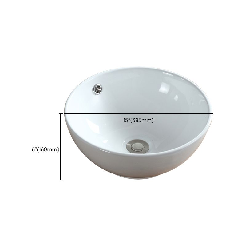 Modern Bathroom Sink Pop-Up Drain Porcelain Round Vessel Sink